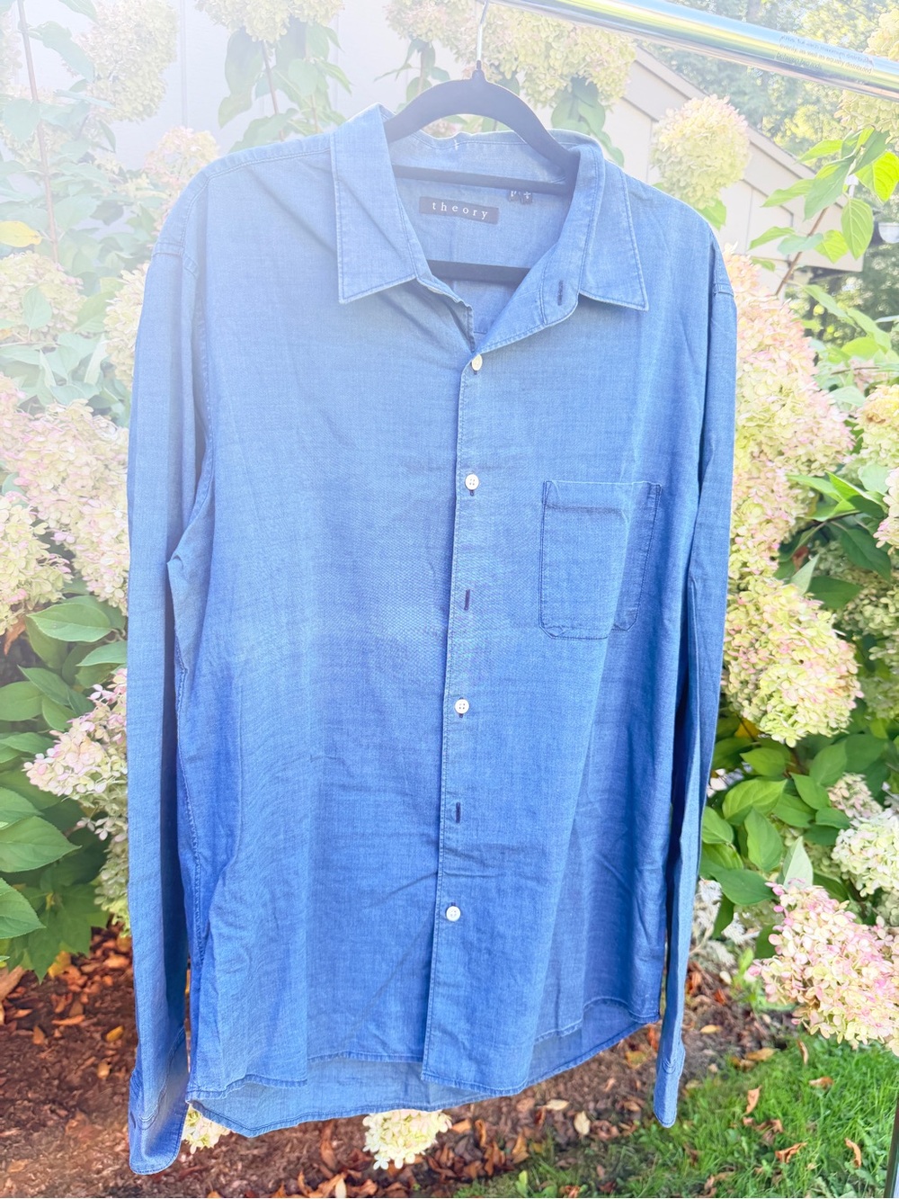Theory Blue Long-Sleeve Button-Down Shirt